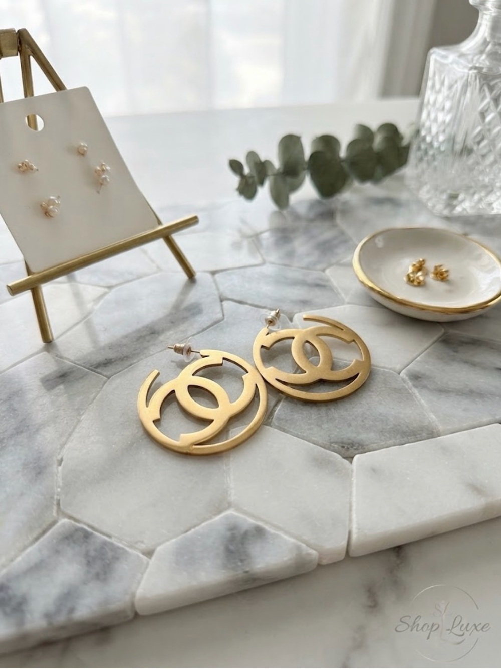 CC Gold Double C Cutout Drop Earrings - Women Jewelry